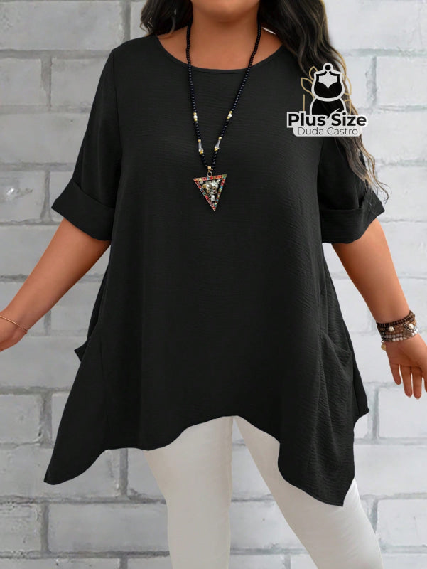 Camisas Folgadas De Manga Curta E Bolsos Duplos Extra Longa Plus Size Várias Cores Camisasfolgadas