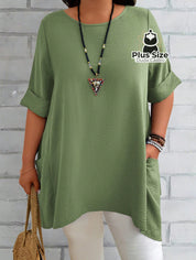 Camisas Folgadas De Manga Curta E Bolsos Duplos Extra Longa Plus Size Várias Cores Camisasfolgadas