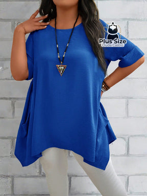 Camisas Folgadas de Manga Curta e Bolsos Duplos Extra Longa Plus Size Várias Cores Camisas Folgadas de Manga Curta e