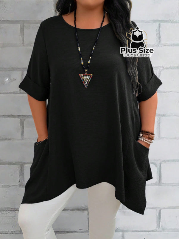 Camisas Folgadas De Manga Curta E Bolsos Duplos Extra Longa Plus Size Várias Cores Camisasfolgadas