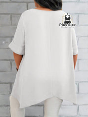 Camisas Folgadas de Manga Curta e Bolsos Duplos Extra Longa Plus Size Várias Cores Camisas Folgadas de Manga Curta e