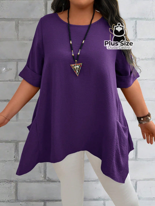Camisas Folgadas De Manga Curta E Bolsos Duplos Extra Longa Plus Size Várias Cores Camisasfolgadas