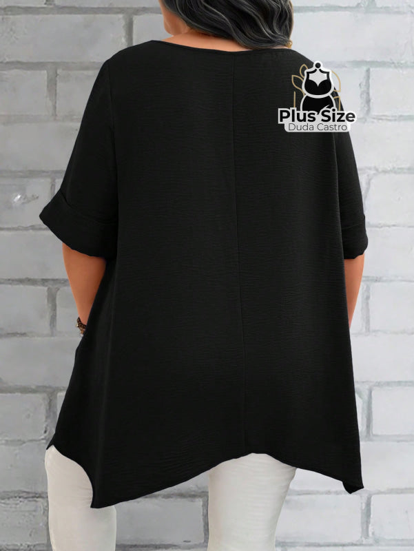 Camisas Folgadas De Manga Curta E Bolsos Duplos Extra Longa Plus Size Várias Cores Camisasfolgadas