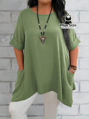 Camisas Folgadas De Manga Curta E Bolsos Duplos Extra Longa Plus Size Várias Cores Camisasfolgadas