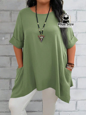 Camisas Folgadas De Manga Curta E Bolsos Duplos Extra Longa Plus Size Várias Cores Camisasfolgadas