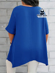 Camisas Folgadas de Manga Curta e Bolsos Duplos Extra Longa Plus Size Várias Cores Camisas Folgadas de Manga Curta e