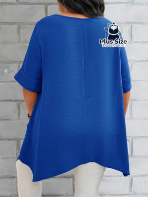 Camisas Folgadas de Manga Curta e Bolsos Duplos Extra Longa Plus Size Várias Cores Camisas Folgadas de Manga Curta e