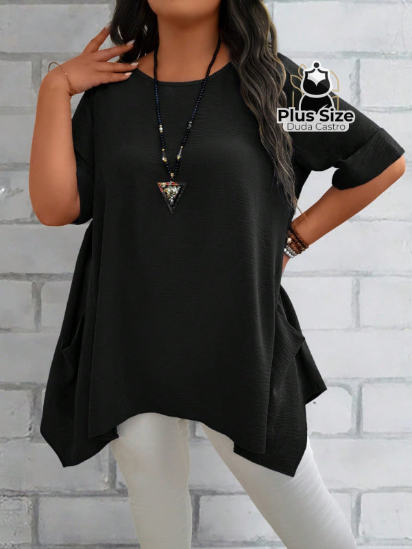 Camisas Folgadas De Manga Curta E Bolsos Duplos Extra Longa Plus Size Várias Cores Camisasfolgadas