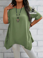 Camisas Folgadas De Manga Curta E Bolsos Duplos Extra Longa Plus Size Várias Cores Camisasfolgadas