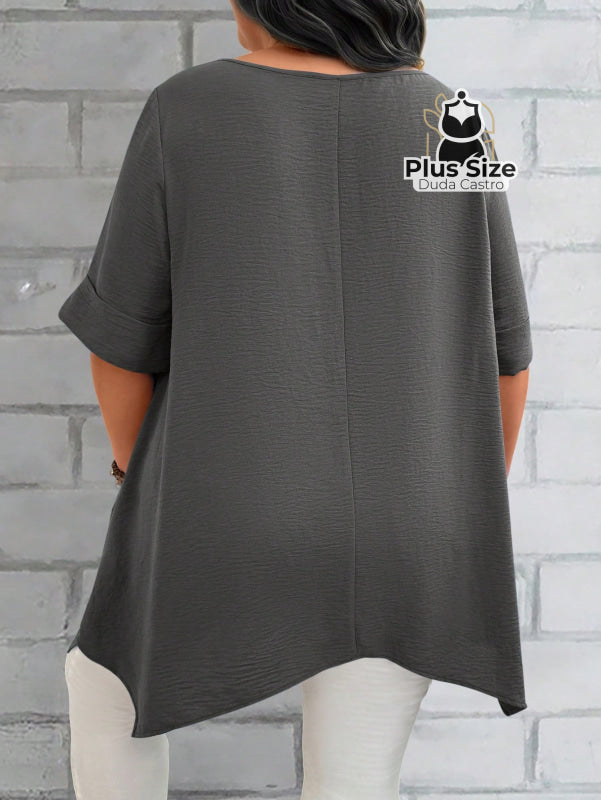 Camisas Folgadas De Manga Curta E Bolsos Duplos Extra Longa Plus Size Várias Cores Camisasfolgadas