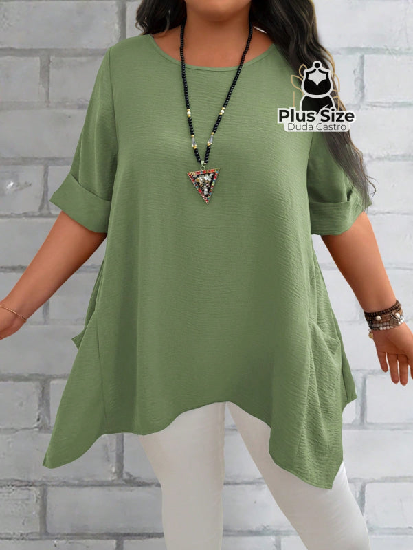 Camisas Folgadas De Manga Curta E Bolsos Duplos Extra Longa Plus Size Várias Cores Camisasfolgadas