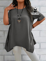 Camisas Folgadas De Manga Curta E Bolsos Duplos Extra Longa Plus Size Várias Cores Camisasfolgadas