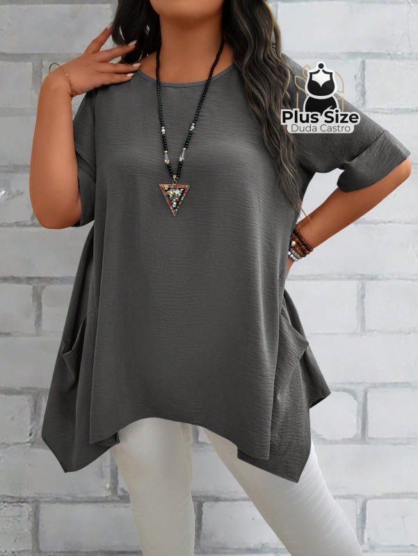 Camisas Folgadas De Manga Curta E Bolsos Duplos Extra Longa Plus Size Várias Cores Camisasfolgadas