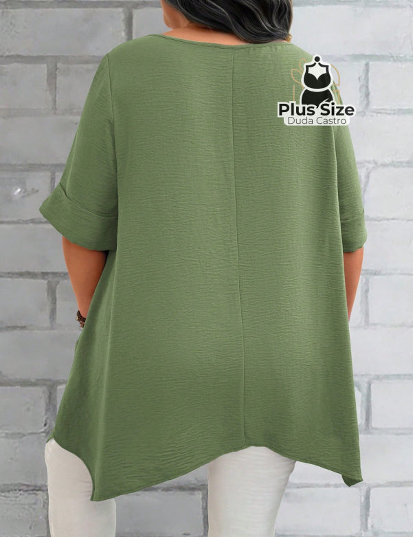 Camisas Folgadas De Manga Curta E Bolsos Duplos Extra Longa Plus Size Várias Cores Camisasfolgadas
