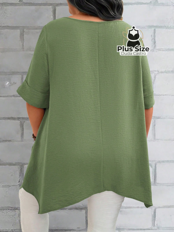 Camisas Folgadas De Manga Curta E Bolsos Duplos Extra Longa Plus Size Várias Cores Camisasfolgadas