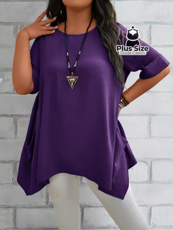 Camisas Folgadas De Manga Curta E Bolsos Duplos Extra Longa Plus Size Várias Cores Camisasfolgadas