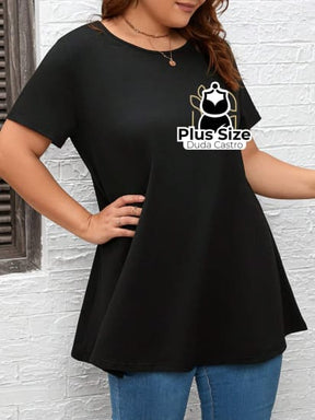 Camiseta Casual Lisa Preta Plus Size Extra Blusa