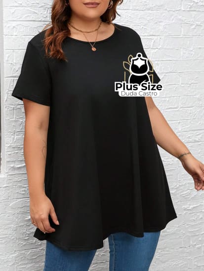 Camiseta Casual Lisa Preta Plus Size Extra Blusa