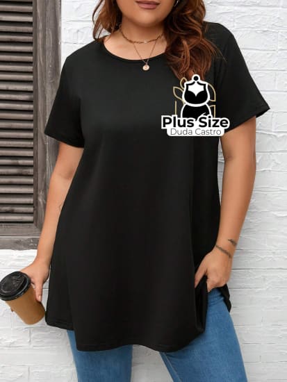 Camiseta Casual Lisa Preta Plus Size Extra Blusa