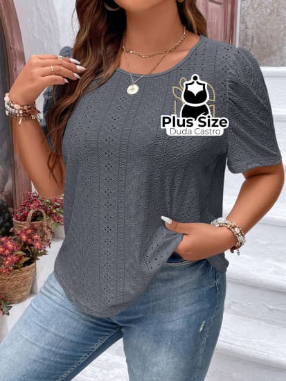 Camiseta De Manga Curta Bufante Várias Cores Plus Size Blusa