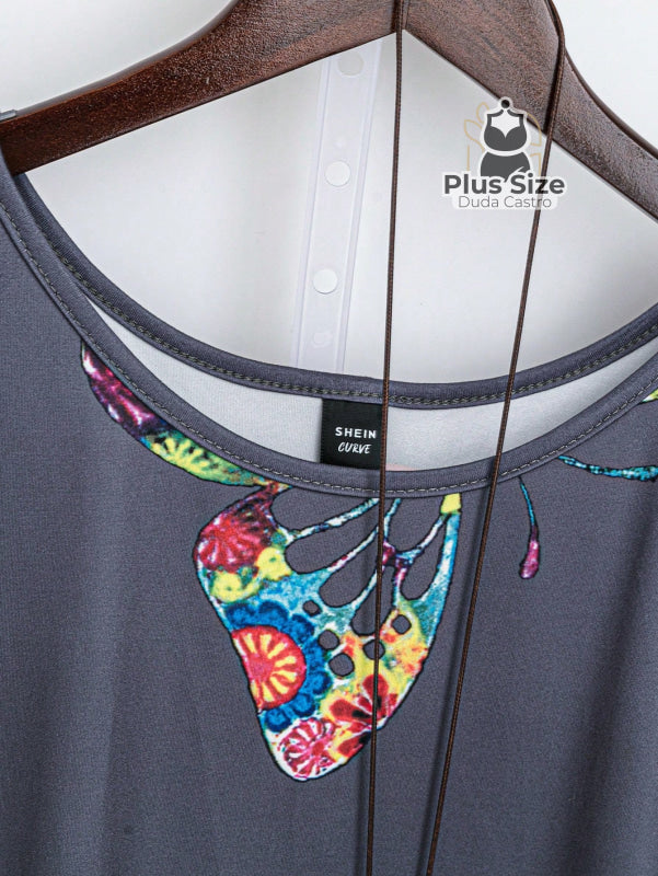 Camiseta Solta Com Borboletas Plus Size Blusa