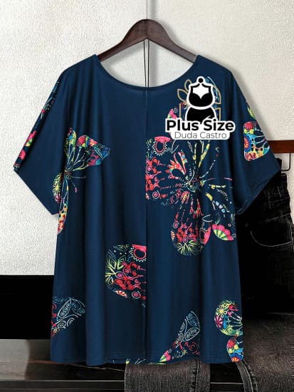 Camiseta Solta Com Borboletas Plus Size Blusa