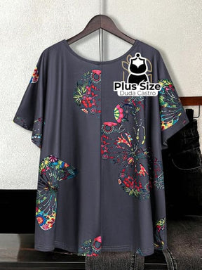 Camiseta Solta Com Borboletas Plus Size Blusa