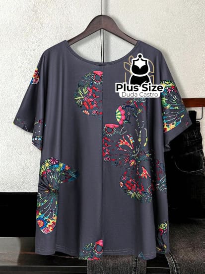 Camiseta Solta Com Borboletas Plus Size Blusa