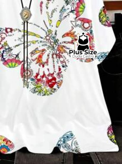 Camiseta Plus Size G Ao G5 Solta Com Borboletas Blusa