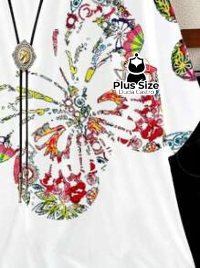 Camiseta Plus Size G Ao G5 Solta Com Borboletas Blusa