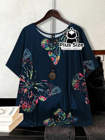 Camiseta Solta Com Borboletas Plus Size G / Azul Royal Blusa