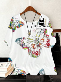 Camiseta Plus Size G Ao G5 Solta Com Borboletas Blusa