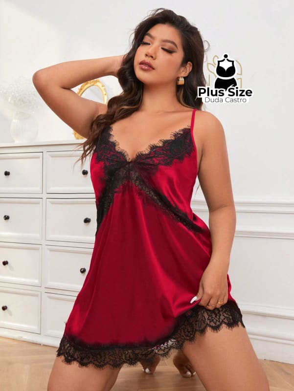 Camisola Sexy Em Renda E Cetim Plus Size