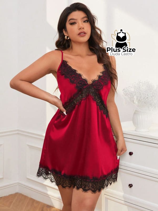 Camisola Sexy Em Renda E Cetim Plus Size