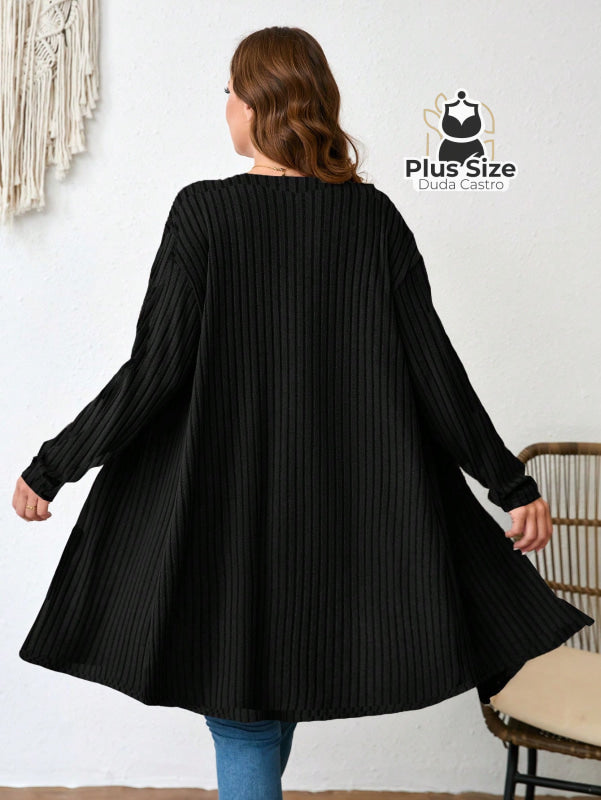 Cardigã Longo em Tricô Canelado Plus Size Várias Cores Cardigã Longo em Tricô Canelado Plus Size Várias Cores