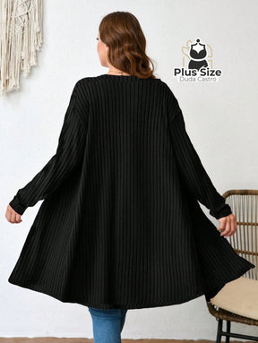 Cardigã Longo em Tricô Canelado Plus Size Várias Cores Cardigã Longo em Tricô Canelado Plus Size Várias Cores