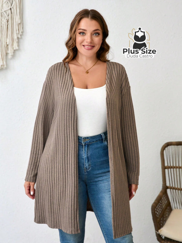Cardigã Longo em Tricô Canelado Plus Size Várias Cores Cardigã Longo em Tricô Canelado Plus Size Várias Cores