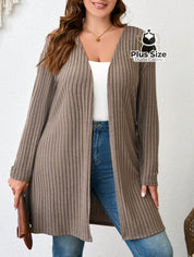 Cardigã Longo em Tricô Canelado Plus Size Várias Cores Cardigã Longo em Tricô Canelado Plus Size Várias Cores