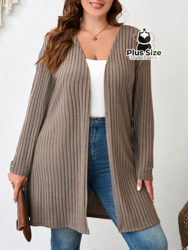 Cardigã Longo em Tricô Canelado Plus Size Várias Cores Cardigã Longo em Tricô Canelado Plus Size Várias Cores