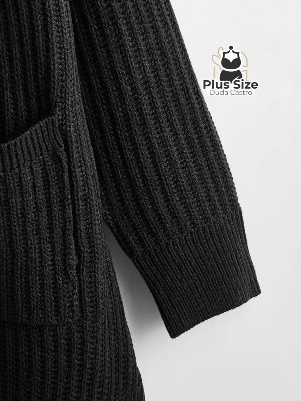 Cardigan de Tricô com Bolsos Várias Cores Plus Size Cardigan de Tricô com Bolsos Várias Cores Plus Size