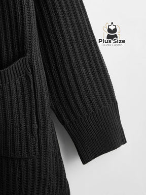 Cardigan de Tricô com Bolsos Várias Cores Plus Size Cardigan de Tricô com Bolsos Várias Cores Plus Size