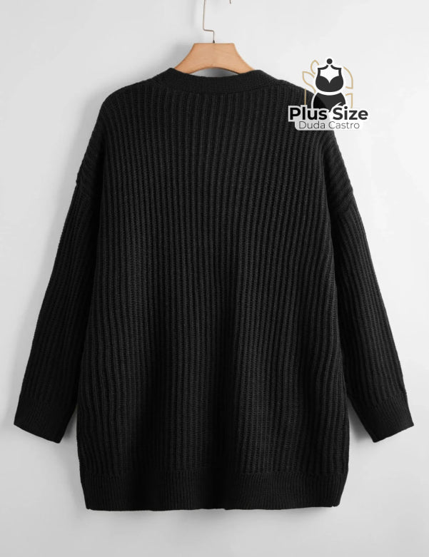 Cardigan de Tricô com Bolsos Várias Cores Plus Size Cardigan de Tricô com Bolsos Várias Cores Plus Size