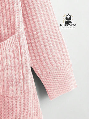 Cardigan de Tricô com Bolsos Várias Cores Plus Size Cardigan de Tricô com Bolsos Várias Cores Plus Size