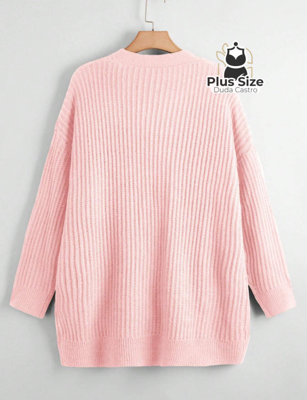 Cardigan de Tricô com Bolsos Várias Cores Plus Size Cardigan de Tricô com Bolsos Várias Cores Plus Size