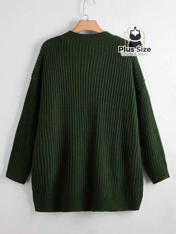 Cardigan de Tricô com Bolsos Várias Cores Plus Size Cardigan de Tricô com Bolsos Várias Cores Plus Size