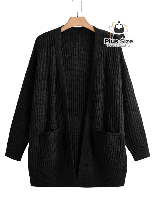 Cardigan de Tricô com Bolsos Várias Cores Plus Size Cardigan de Tricô com Bolsos Várias Cores Plus Size