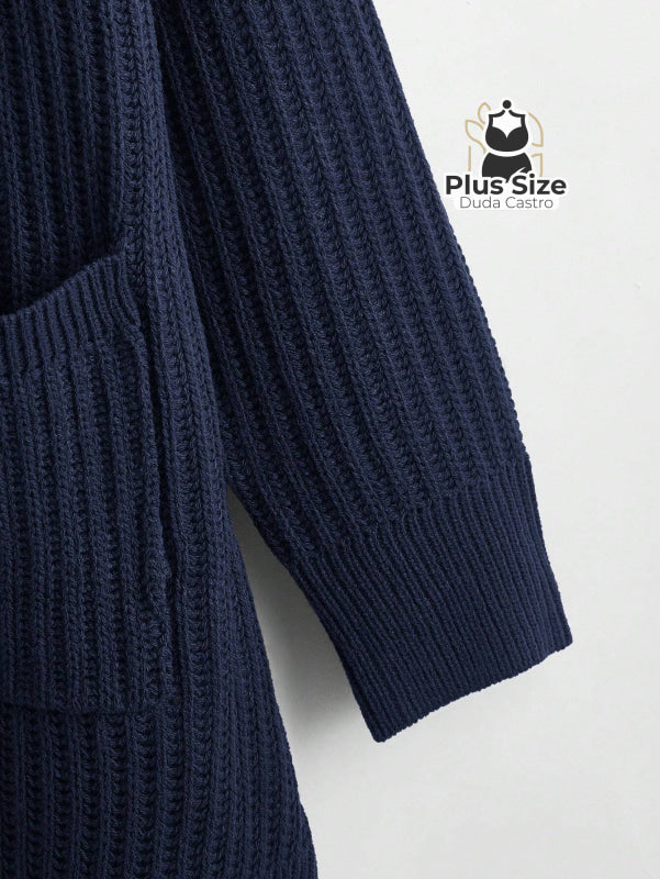 Cardigan de Tricô com Bolsos Várias Cores Plus Size Cardigan de Tricô com Bolsos Várias Cores Plus Size