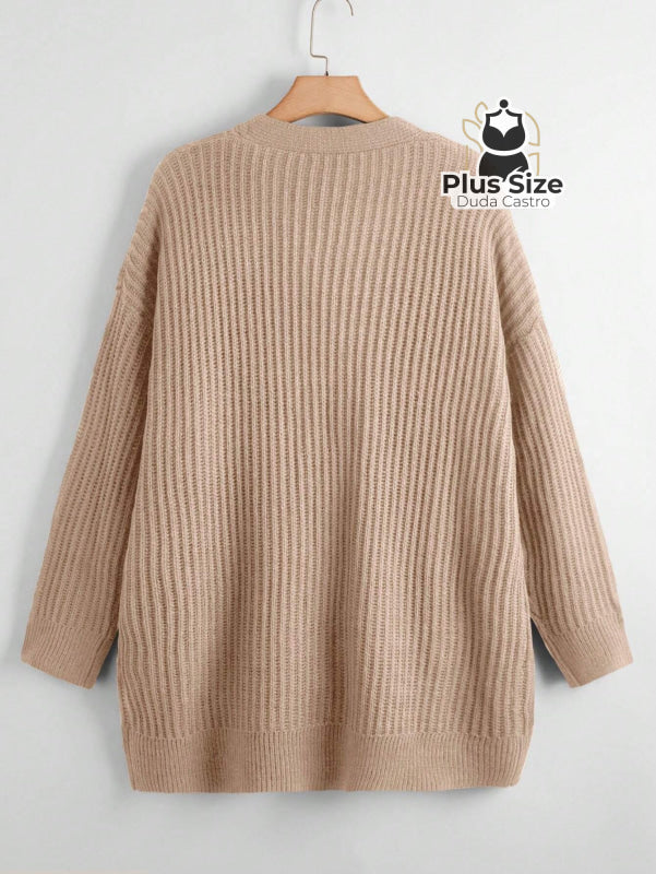 Cardigan de Tricô com Bolsos Várias Cores Plus Size Cardigan de Tricô com Bolsos Várias Cores Plus Size