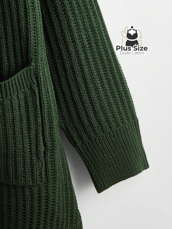 Cardigan de Tricô com Bolsos Várias Cores Plus Size Cardigan de Tricô com Bolsos Várias Cores Plus Size