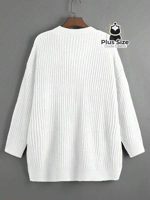 Cardigan de Tricô com Bolsos Várias Cores Plus Size Cardigan de Tricô com Bolsos Várias Cores Plus Size